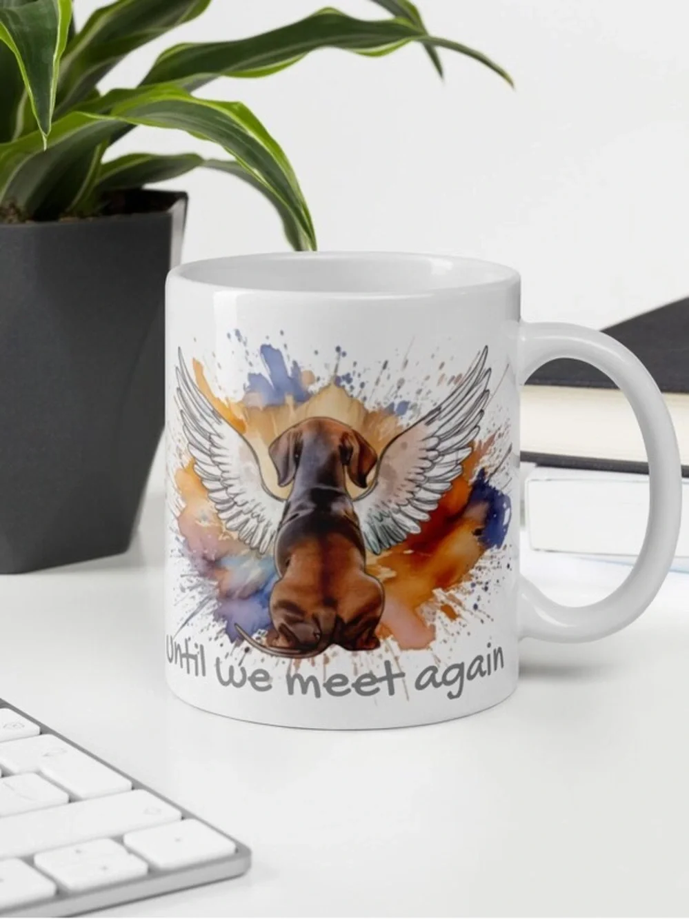 Memorial Dachshund Angel Wings Mug – Watercolor Pet Loss Coffee Cup